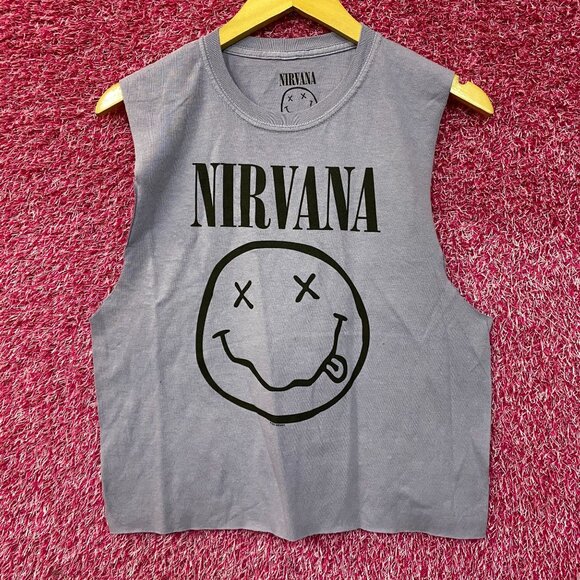 Nirvana Smiley Face Sleeveless Grunge Croptop Medium - Picture 1 of 4